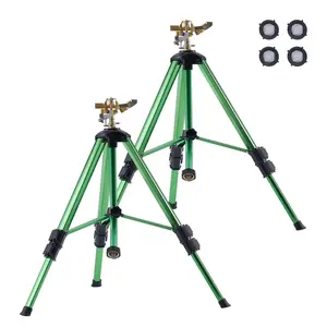 VEVOR Impact Sprinkler on Tripod Base, 2 Packs, Heavy Duty Tripod Sprinklers with Brass Head & 3/4" NH Connector, 360 Degree Large Area Irrigation Sprinkler, Adjustable Heights Sprinkler for Yard Garden Outdoor