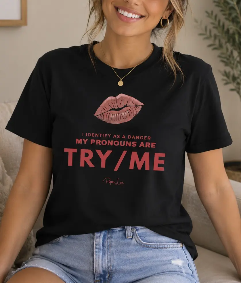 Women's Short Sleeve Cotton T-Shirt - Pre-Shrunk Combed Fabric, Graphic Print "My Pronouns Are Try Me" Slogan, Soft Lightweight Streetwear Top (Sheer Option Available), Tshirt