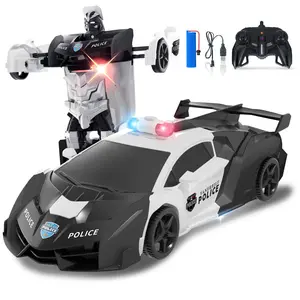 Transform Remote Control  robots Car - Rc Cars, One-Button Transformer with Drift Function , 360° Rotation Drifting Police Car , 2.4ghz 1:18 Scale, Gift Kids Aged 4-12 Year Old Boys/Girls, Birthday/Christmas Gift Brushless Rtr