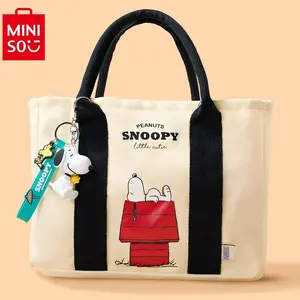 Miniso Snoopy Summer Adventure Series Creamy White Tote Bag Cute Holiday Candy Bag for Girls,Lightweight Portable,Reusable Daily Bag Cute Design#Summervibes