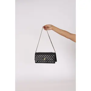 Pre-owned CHANEL Designer Handbag/Wallet Turnlock Single Flap East West Black Patent 2012 GHW Drop 4