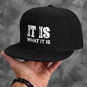 IT IS WHAT IT IS Flat Bill Snapback Hat - Casual Streetwear Cap,"It Is What It Is" Streetwear Cap,Casual Streetwear Hat,Black Distressed Print Snapback,Streetwear Snapback Hat,hats for men outdoorfun,black cap baseball,flat brim sun hat