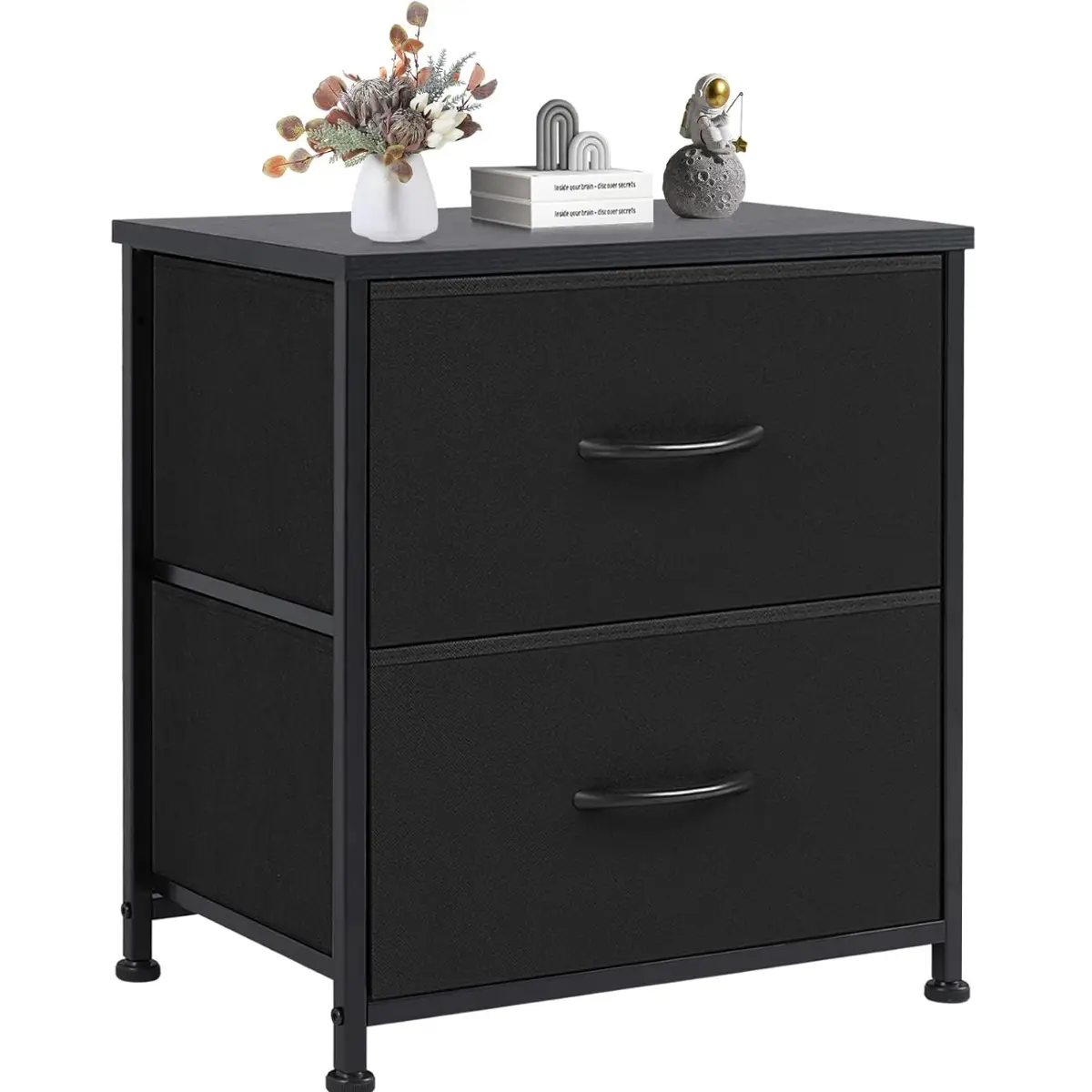 Revamp Direct Nightstand with 2 Drawers: Compact Bedside Table for Bedroom, Wood Top, Lightweight Design - Ideal Mini Dresser for Clothes
