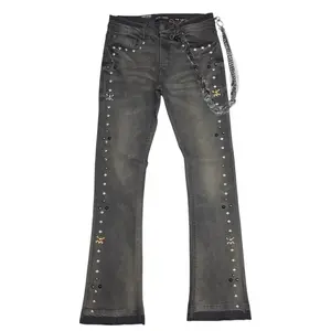 BLACK LIGHT MEN'S FLARE JEANS WITH STUDS GREY 70104