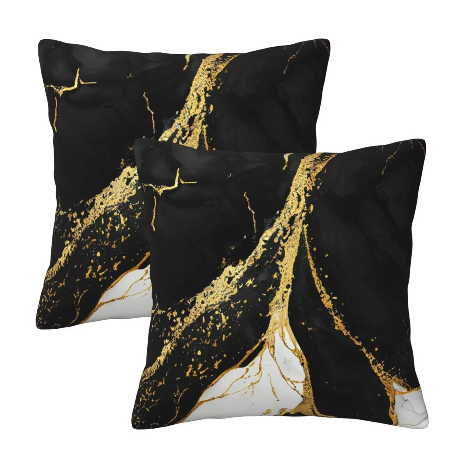 Black and Gold Marble Throw Pillow Cover 18"x18" Set of 2 Modern  Cushion Cases Decor for Couch Sofa Bedroom Outdoor Home