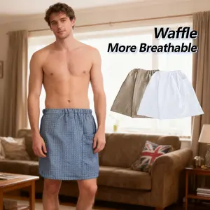 1-pack, waffle-soft men's bathrobe, skin-friendly and absorbent, gold-threaded design, with pockets, high-quality wearable bath towel, suitable for personal use and gift giving, bathroom accessories