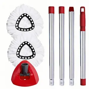 Rotating Mop Head Set, O-Ceda Easywring Microfiber Replacement Handle, 2 Extra Mops, Triangle Mop Head Cover, 30-58 Inch Handle Kit, Microfiber Mop Refills