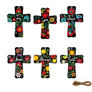6pcs of Mexican Christmas Decorations Featuring Wooden Cross Ornaments, Hanging  Decorations Measuring