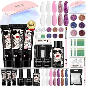 MOROVAN 30g Large Capacity Poly Gel Nail Starter Kit: All-In-One Nail Extension Set with UV Lamp, Clear & Pink Shades, Perfect for Beginners to DIY Salon Manicure at Home Nail Charms Acrylic Overlays