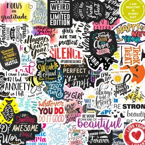 50pcs Colorful Motivational Quotes Stickers Pack, Waterproof Positive Self Love Text Decals for Laptop, Water Bottle, Journal & Scrapbook, Inspirational Gift, DIY Sticker Paper