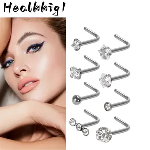 Titanium Nose Ring Studs L Shaped 20g 8pcs Titanium Nose Rings for Women Men Star Heart Nose Piercing Studs Pure