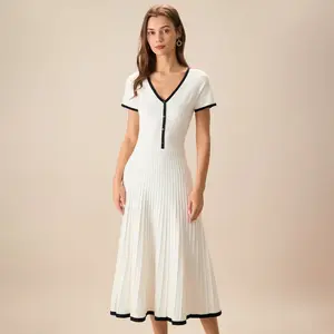 Women's White Contrasting Sweater Midi Dress Minimalist Womenswear