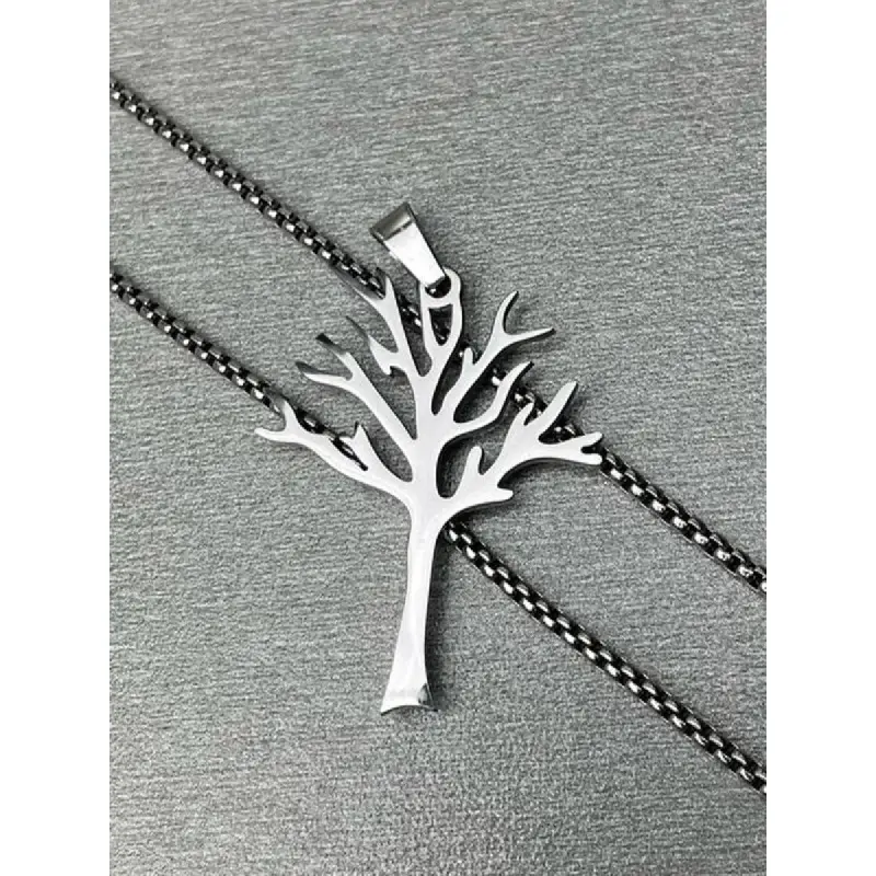Unisex Stainless Steel Custom Necklace - Tree Motif Pendant, Modern Chain, Durable Jewelry, Ideal Birthday & Christmas Gift for Men & Women