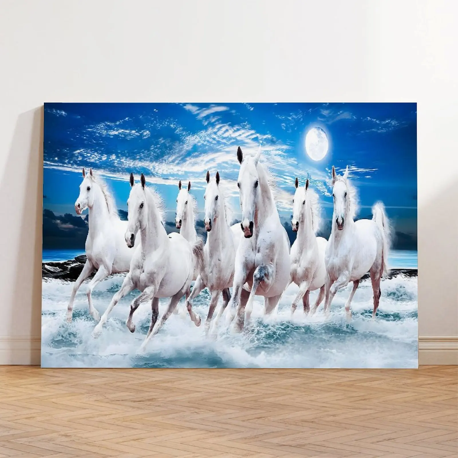 Unframed Artistic White Horse Print Poster - Waterproof Animal Graphic Wall Picture Decor, Box-Included Home Accent for Living Room, Kitchen