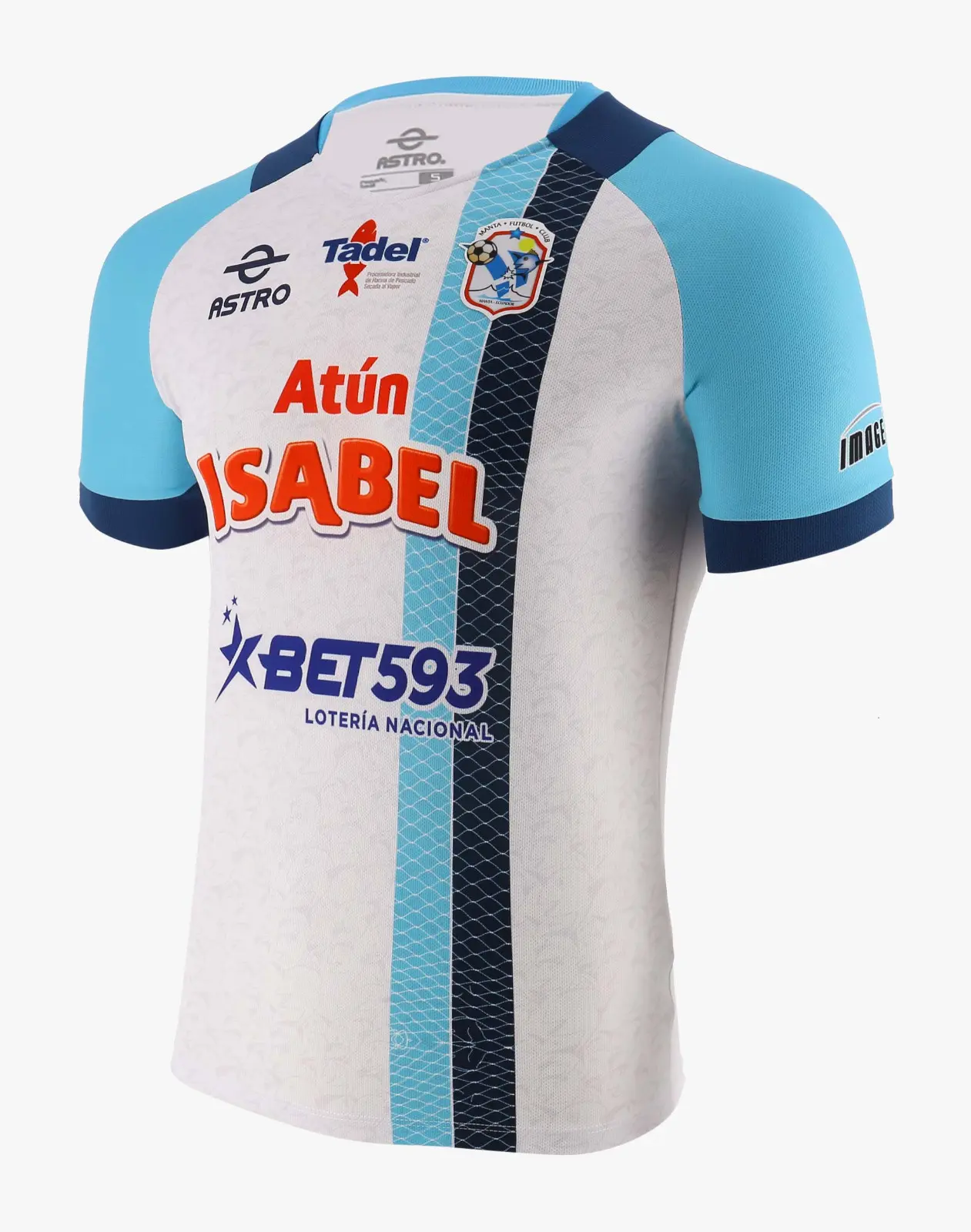 Manta FC 2022 Home Jersey – Single stripe Sky White - Sky blue - Navy Ecuador,soccer jersey,football jersey authentic, sports shirt, jersey vintage, special edition, match jersey, training wear.
