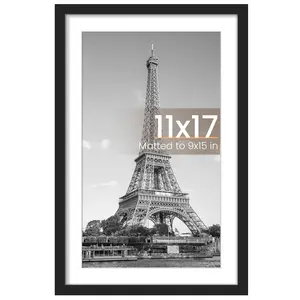 11x17 Picture Frame, Display Pictures 9x15 with Mat or 11 x 17 Without, Wall Hanging Poster Frames, Black, 1 Pack