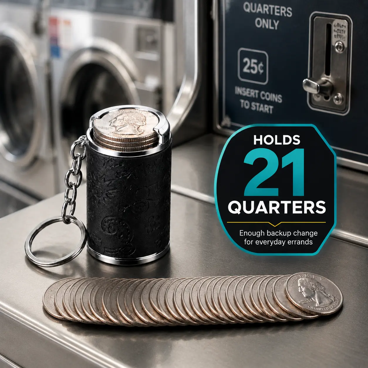Compact Coin Carrier Bag Charm with Twill, Holds 21 Quarters, Ideal for Everyday Use, Perfect Gift for Travelers