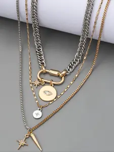 Metal simple gold and silver two-color multi-layer necklace, High End Necklace, personalized trendy eye pendant stacking necklace for women, suitable for daily wear during the back-to-school season, and a gift for Teacher's