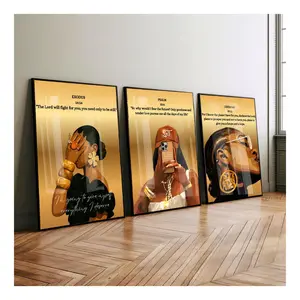 Set of 3 Black Christian Girl Wall Art, Scripture Print, Bible Verse Wall Art