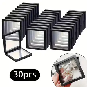 30pcs Elegant 3D Floating Display Cases, Dustproof Plastic Jewelry Storage Boxes, Ideal for Necklaces, Bracelets, Rings, Earrings, Pins