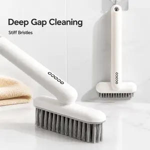 This multi-functional cleaning brush features stiff bristles that can rotate 360° to scrub surfaces such as floors, toilets, sinks, kitchens, bathrooms, tiles, window tracks, and sink corners.