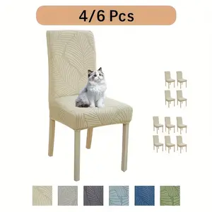Chair Covers Set - 4/6-Piece Solid-Color Jacquard Stretch Slipcover, Pet-Friendly Removable Washable Kitchen Dining Cover, Removable Washable Slipcovers
