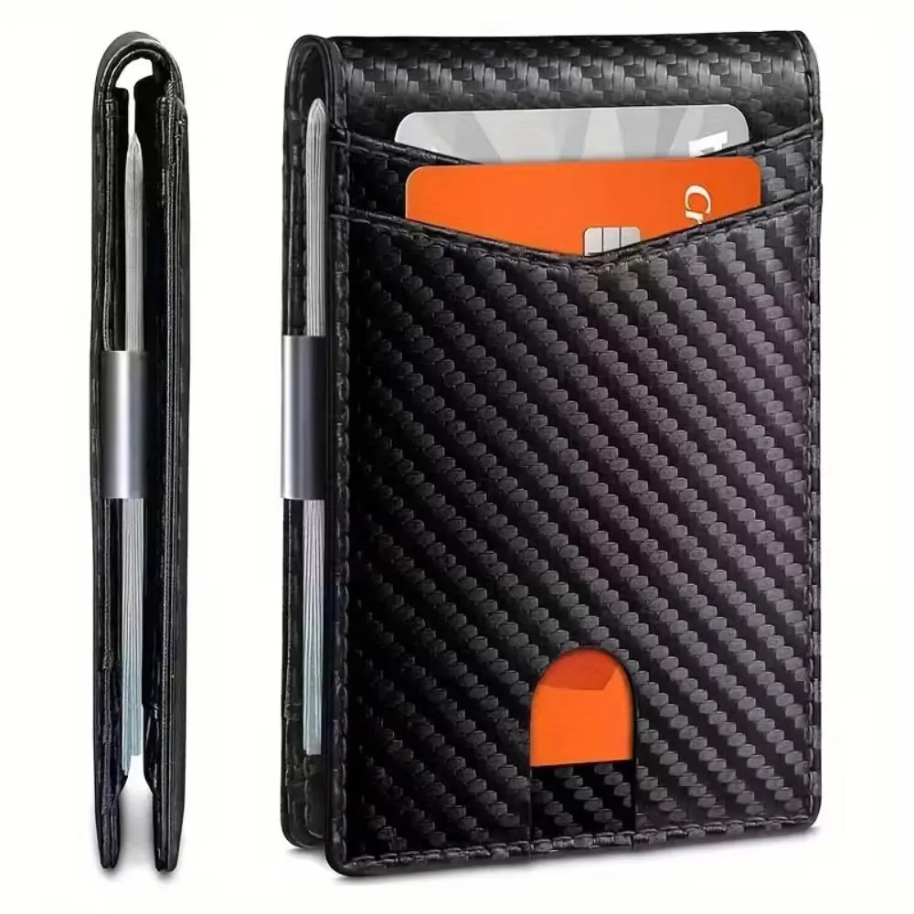 Carbon Fiber RFID Blocking Men's Wallet – Ultra Slim Leather Bifold Wallet with 11 Card Slots, Anti-Theft Front Pocket Card Holder for Business, Travel & Everyday Use