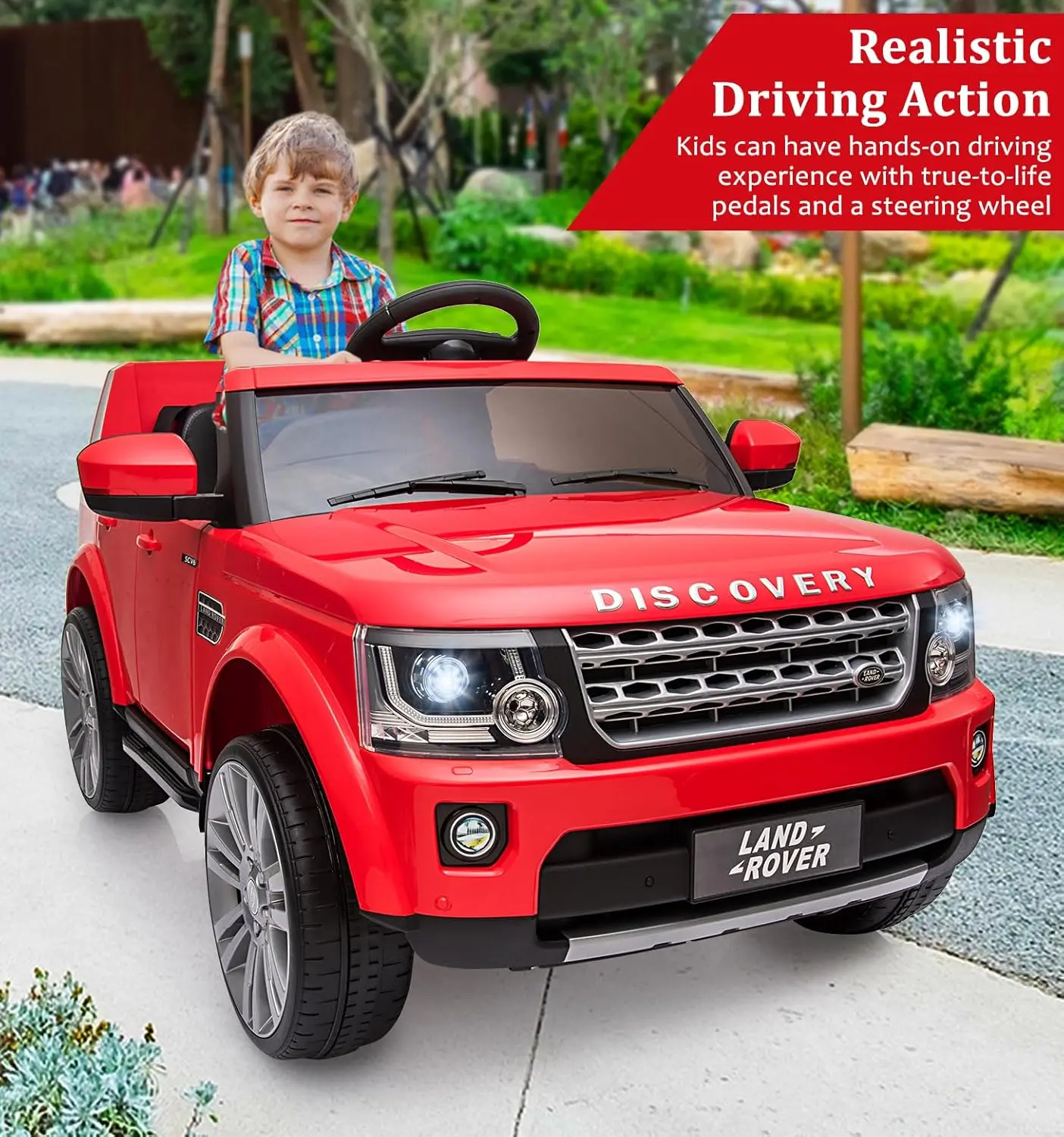 【Christmas Gift】Licensed 12V Battery-Powered Land Rover Toddler Ride-On Car, Remote Control, MP3 Player, LED Lights, Dual Motors, Certified Safe by ASTM F963 CPSIA, Powerful Performance (Red)
