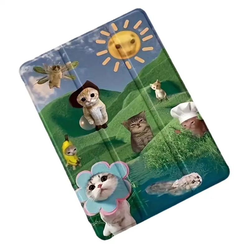 Whimsical Meadow Cats TPU iPad Case with Adjustable Stand, Auto Sleep/Wake Casing - Lightweight Soft Shell for iPad 11 2025, 10.9 2023 10th Gen, Air 4-7, Pro 11, 9.7, 10.5 - Playful Cat Art, Durable Tablet Protection Accessory