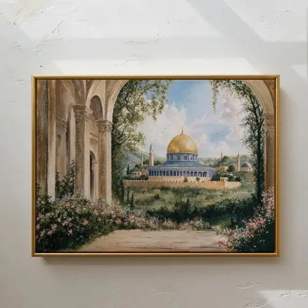 Golden Dome of the Rock Wall Art Print, Jerusalem Islamic Decor, Mosque Architecture Poster