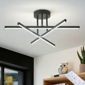 Modern LED Ceiling Light, 24W Dimmable 3000K-4500K-6000K Semi Flush Mount Ceiling Lamp, Adjustable Black/Brushed Nickel Close to Ceiling Light Fixture for Bedroom Kitchen Hallway Living Room Porch Laundry Room