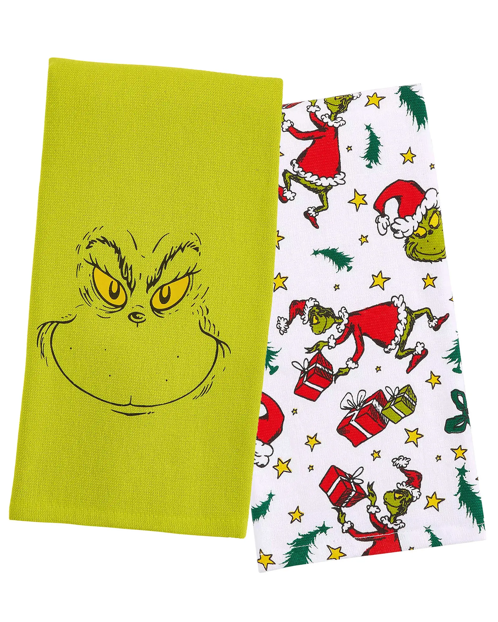 Dr. Seuss The Grinch Thick Absorbent Kitchen Dish Towels, All Over Print Holiday Motif Grinch Face, 2-Pack Cleaning Towel Set, Cleaning Towels