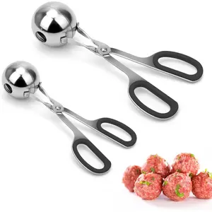 Meatball Maker, 2PCS Non-stick Meatball Scoop Ball Maker with Detachable Anti-Slip Handles, Stainless Steel Meat Baller Cake Pop Scoop for Kitchen