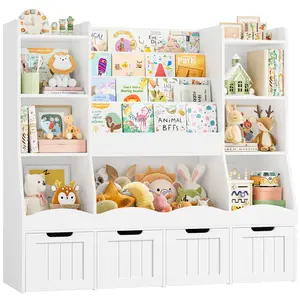 FOTOSOK Storage Organizer,  Bookshelf Book Shelf for Room with 4 Movable Drawers and 7 Storage Cubbies