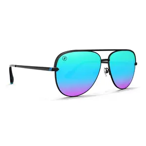 Blenders Eyewear Flying Pretty - Shadow Collection - Polarized Gradient Aviator Sunglasses with Matte Black Frame & Purple Blue Mirrored Lenses