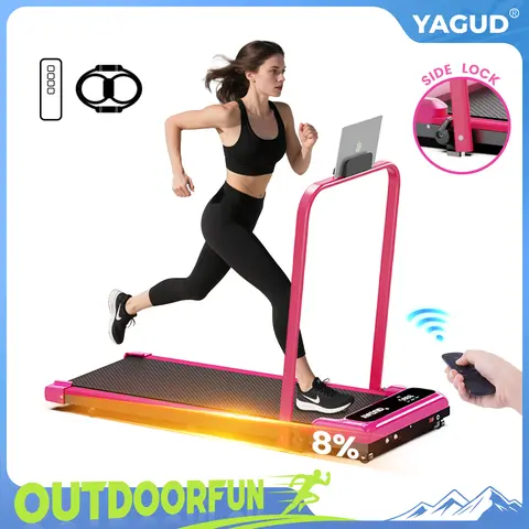 【New Arrival】OUTDOORFUN YAGUD Electric Folding Treadmill with Handrail, Low Noise Motor – 330lbs Weight Capacity Spacious Belt Walking Pad, Dual Shock Absorption, Remote Control & Wheels for Easy Moving – Includes Free Resistance Bands and Remote