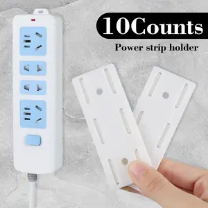 10 Counts Self Adhesive Power Strip Holder, Multi-Color No-Tool Socket Fixer, Strong Adhesive Backing for TV/Desk/Bedside Cable Organization