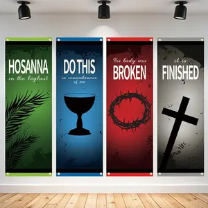Easter Theme Backdrop Banner, 4 Counts/set Easter Church Banner, Wall Decor for Church Sanctuary Walls, Celebrations, Gifts, and Home Wall Decorations, Ornaments