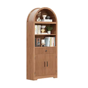 ZXVOIM 70.86" Tall Arched Bookcase, Mid-Century Modern 3-Tier Arch Bookshelf with Door and Drawer, Freestanding Display Storage Cabinet for Living Room, Office, Kitchen