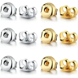 Silver Earring Backs Replacements - Hypoallergenic Earring Backs for Studs, Secure Ear Locking for Stud Earrings Ear Nut for Posts, 6 PCS Gold 6 PCS White Gold