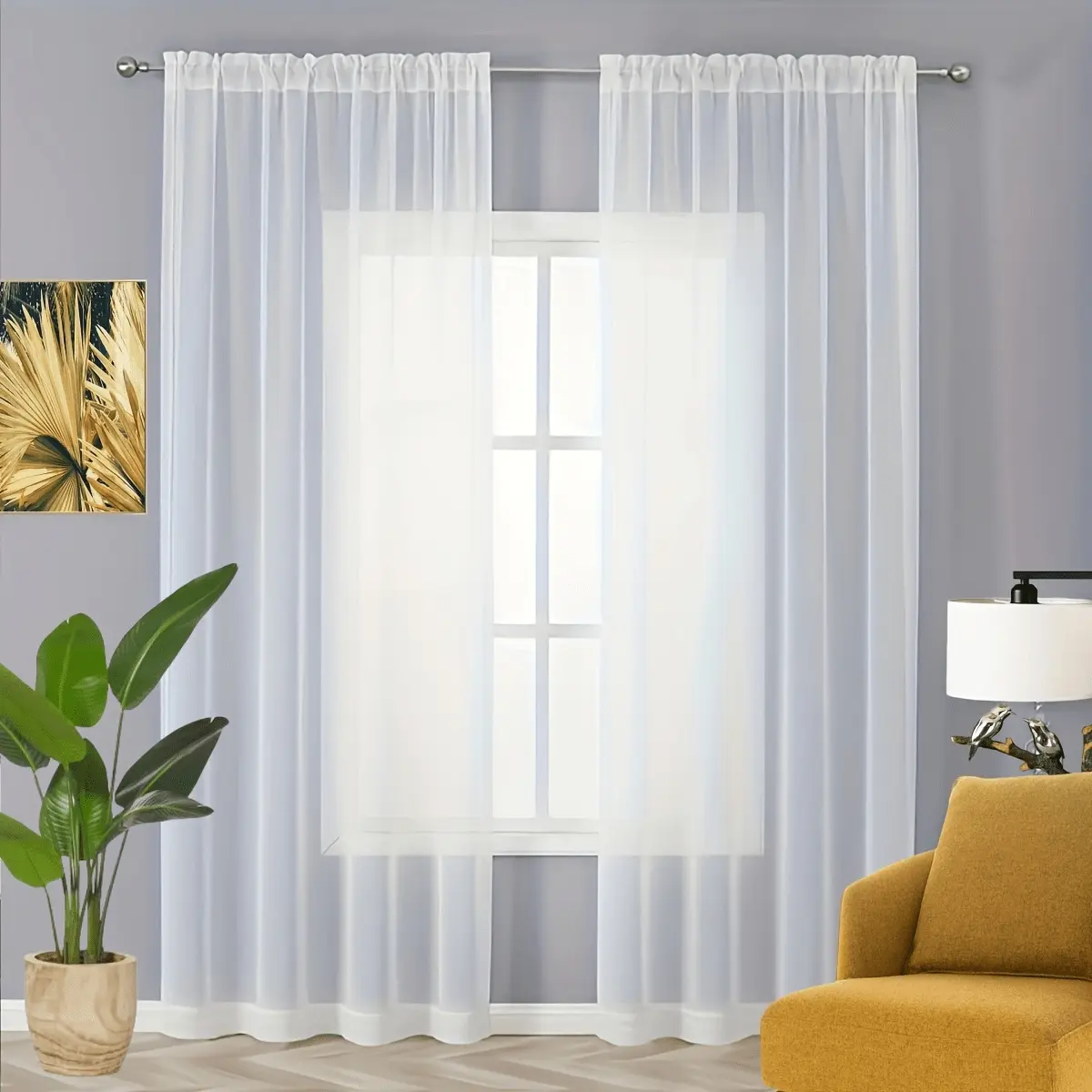 2pcs Solid Sheer Curtain, 2pcs Solid Rod Pocket Top Draperies For Living Room & Bedroom, Window Treatment For Bedroom Living Room