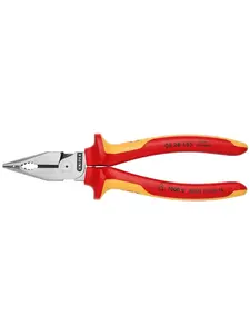 Knipex KNP0828185SBA 1000V Insulated Multi-Jaw Crimp Needle-Nose Combination Pliers, Hand Tool for Electrical Work, Crimp Needle-Nose Pliers