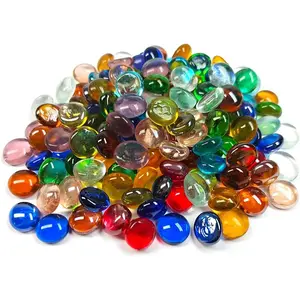 50PCS Mini Glass Gems Mixed Colour Mancala Stones Flat Bottom Marble Beads for Home Decor Art Craft Vase Filler 0.5"~0.7"