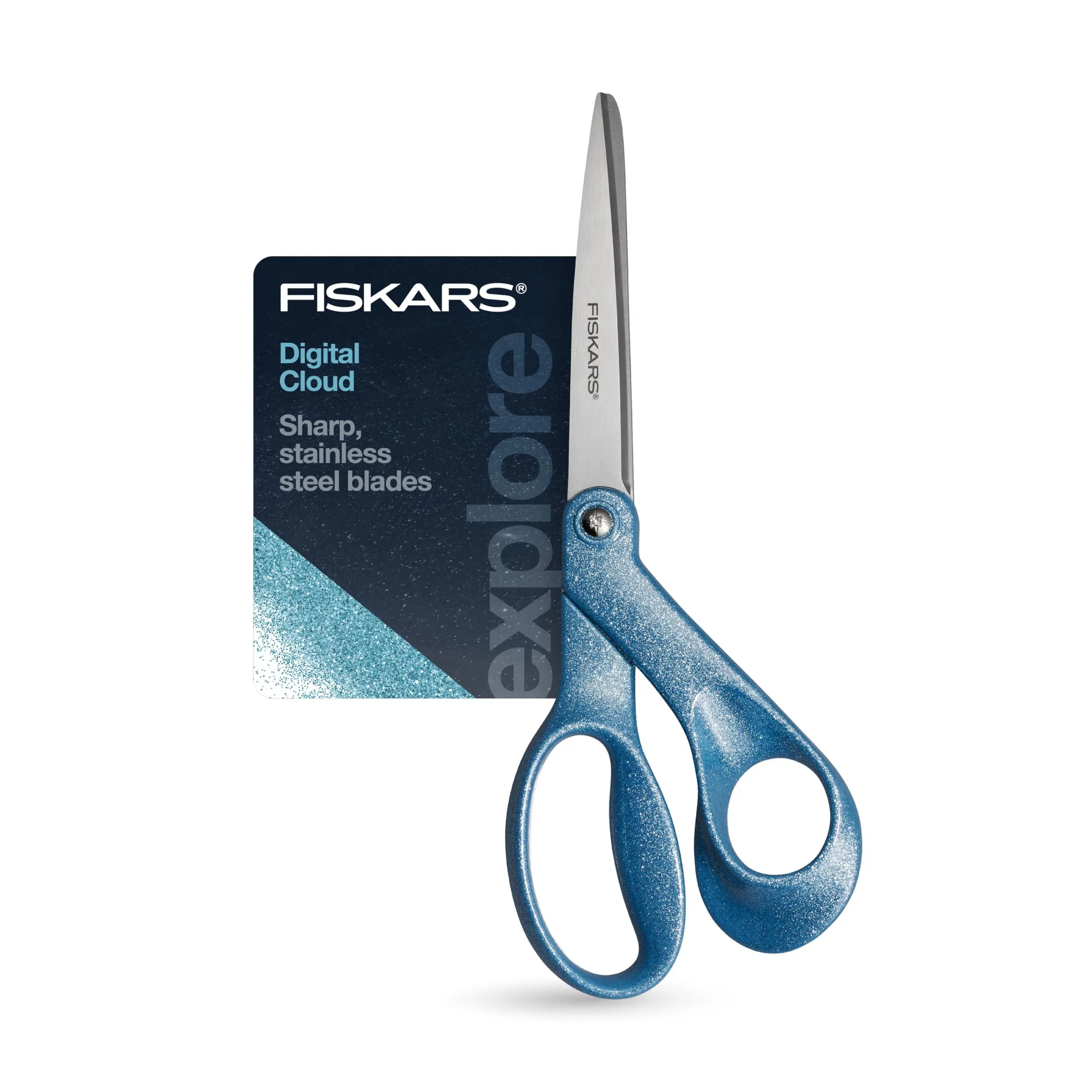 Fiskars Explore Scissors, Design Collection, Glitter Digital Cloud, 8 Inches Stainless Steel Blades