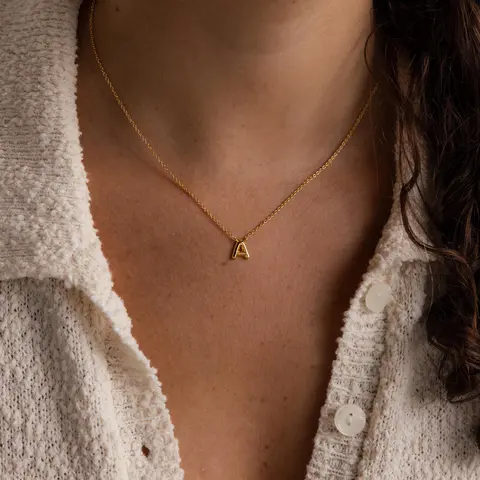 Dainty Bubble Letter Necklace by Caitlyn Minimalist - 3D Gold Initial Necklace for Everyday Wear - Summer Jewelry - Personalized Gifts for Her