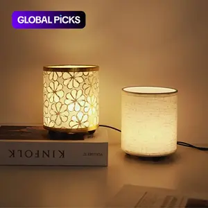 Vintage Nordic Style LED Desk Lamp with USB Powered Soft Warm Light, Metal Base Fabric Shade Nightlight for Bedroom Living Room Office Decor Table Lamp