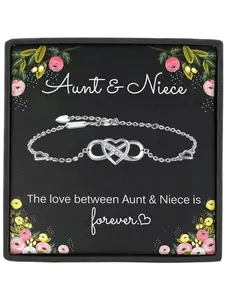 Aunt & Niece Infinity Heart Charms Zircon Stone Bracelet Bangle with Card and Gift Box, Birthday Christmas Perfect Gift for Aunt Niece, Mother's Day Present