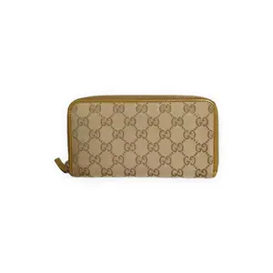 Pre-owned GUCCI GG Supreme coated canvas Small Leather Goods GG Zip Around Wallet Beige/ebony with brown leather trim Very Good S014260419007