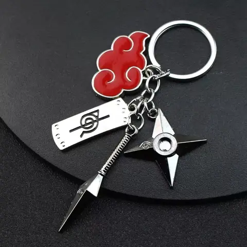 Akatsuki Shuriken Kunai Keychain - Rogue Ninja Anime Manga - Keys Charm - Anti Leaf Forehead Protector Headband Hidden Village Red Cloud