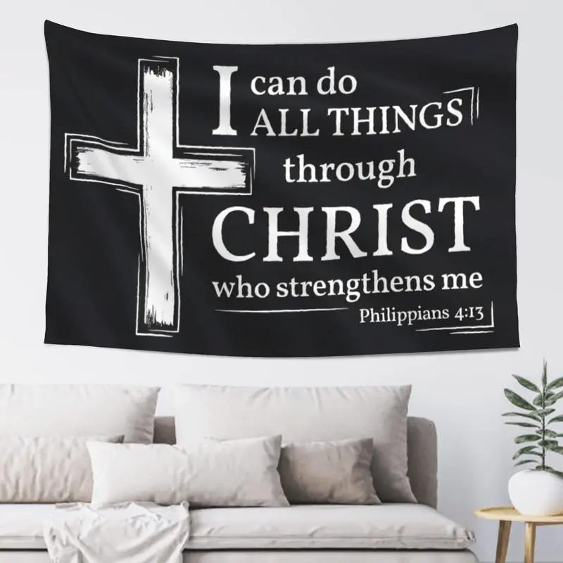 Acts Philippians 4:13 Inspirational Christian Flag 40x60 in "I Can Do All Things Through Christ" Bible Verse Flag for Room, Yard, Church, and Events ﻿     (B) Wall Banner Decorative Tapestry Christmas